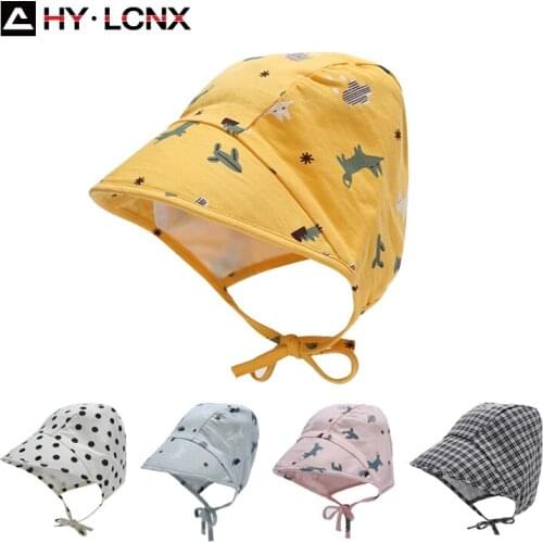 Spring Summer New Cotton Breathable Ear Protection Children Hat Boys Girls Outdoor Sports Cute Print Sun Hat