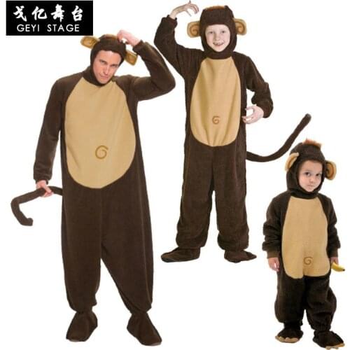 Kigurumis Kids Baby Animal Monkey Costume Children Adult Halloween Cosplay Suit Velvet Funny Animal Jumpsuits Family Costume