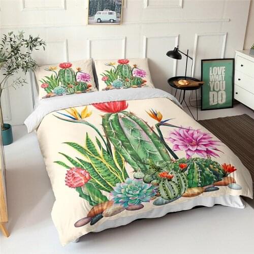 Home Textile Tropical Rainforest Cactus Print Bedding sets Queen size Bohemian Bed linen King Bedclothes Comforter set