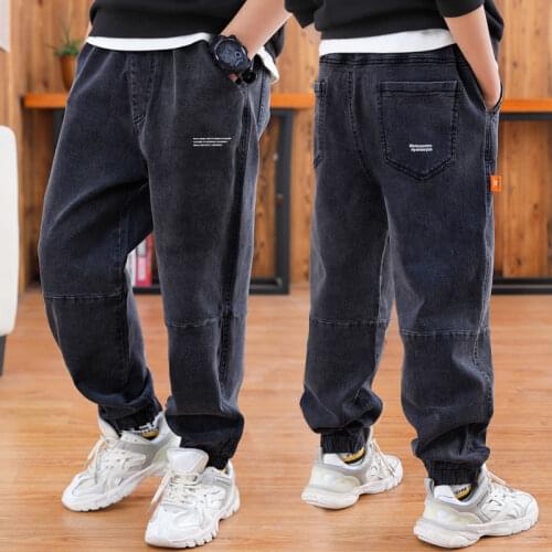 New 2020 Boys Autumn/Winter Ankle-Tied Jeans Childrens Korea Style Loose Denim Pants With Velvet Lining Winter Warm Trousers