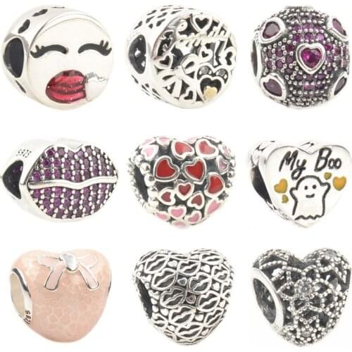 Lip Heart Kiss Beads 100% 925 Sterling Silver Charm Beads Fit Original Bracelet Pendant Authentic Jewelry Valentines Day Gift