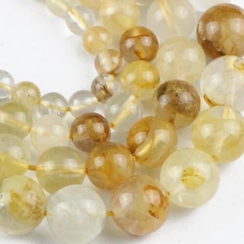 YHBZRET Yellow crystal quartz Natural Stone Round Loose Beads For Jewelry making 4/6/8/10/12MM DIY Charm Bracelet Accessories