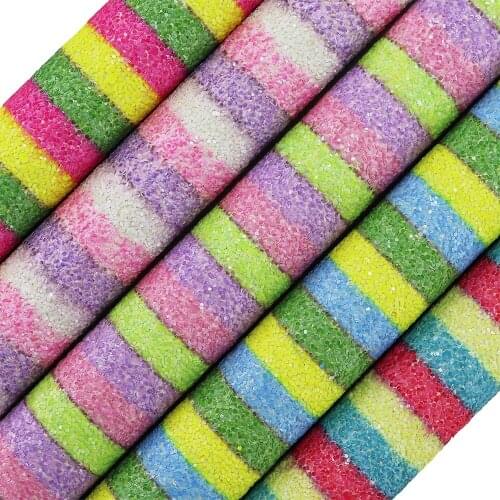 A4 sheet 8"x11.8" Stripe Chunky Glitter Fabric Leather Faux PU Leather Fabric For craft Sewing bows DIY 1pieces F0128