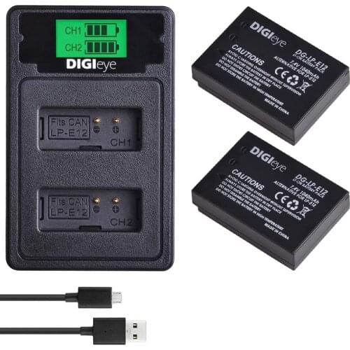 2X LP-E12 LPE12 Battery + LCD Dual USB Charger with Type C for Canon Rebel SL1,PowerShot SX70HS, EOS M, EOS M2, M10, M50, M100
