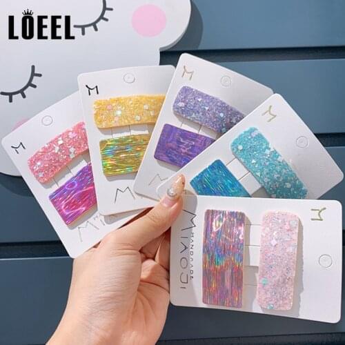 2Pcs/Lot Fashion Girls Sequins BB Clip Headwear Set Children Shiny Rectangle Hairpin Geometric Hair Clip Hair Accessories Female