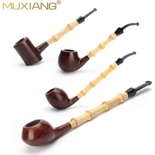 MUXIANG Handmade Wooden Pipes for Smoking Briar wood Straight/Bent Type Pipes Smoke Tobacco Dismountable Handle Pipe aa0362s-76