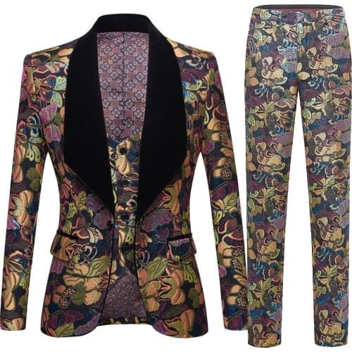 Mens Jacquard suit Butterfly flower Latest Coat Pant Designs Slim Fit 3 Piece Tuxedo Groom Style Suits Custom Prom Party Blazer