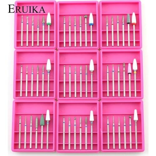 ERUIKA 6pcs Ceramic Diamond Nail Drill Set Milling Cutter for Manicure Rotary Burr Clean Bits Electric Machine Art Accessory