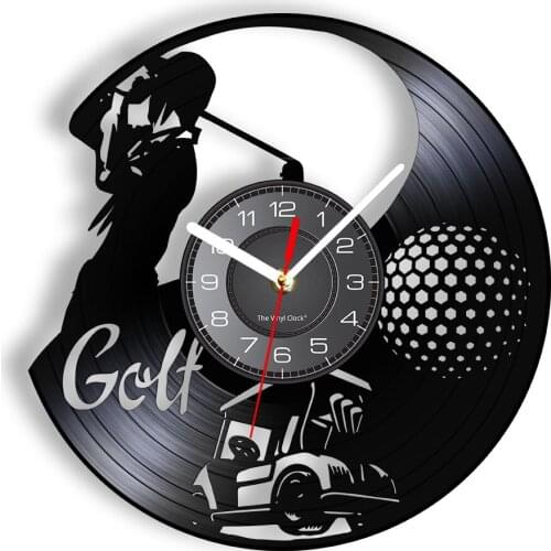 Golf Player With Golf Cart Vinyl Record Disc Wall Clock Golfing Wall Art Hanging Clock Watch Toddler Boy Room Decor Golfers Gift