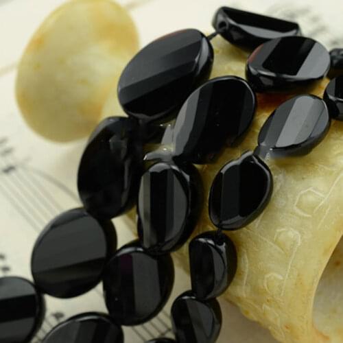 Natural Faceted Twist Twisted Olivary Oval Black Agates Beads For Jewelry Making Beads 15'' Needlework DIY Beads Trinket