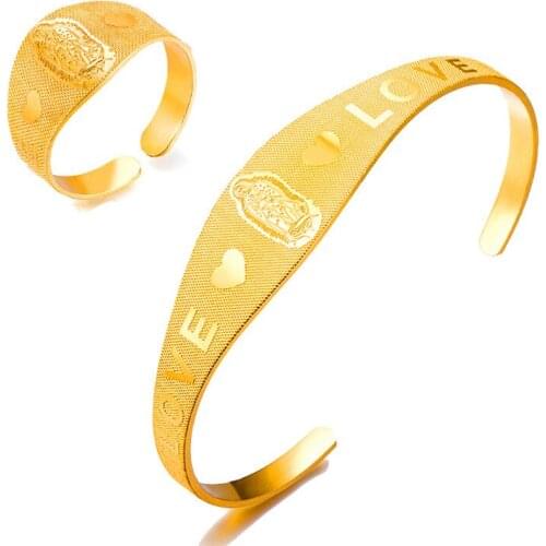 Stainless Steel Heart Shape Love Virgin Mary Open Cuff Bangles for Women Catholic Jewelry