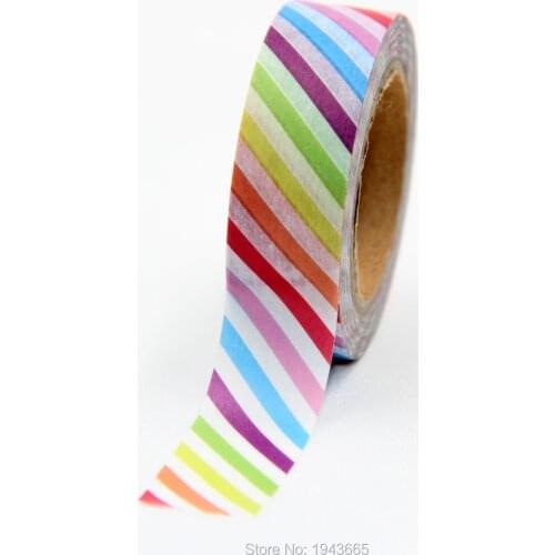 2017 New X1 pcs 15mmx10m Stripe Washi Tapes DIY Scrapbook Colorful Stickers Stationery School Supply