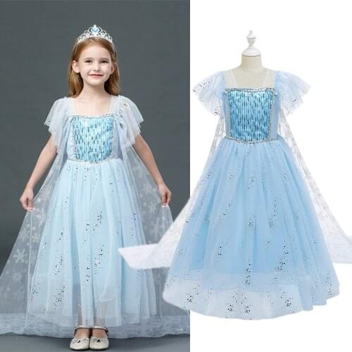 New Girls Dress Sequined Snowflake Elegant Girls Party Dress with Tailed Cloak 4-10T Kids Dresses for Girls Birthday Costume