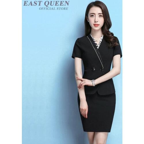 Office uniform designs women women suits with skirt business suits ladies V-Neck Zipperly knee-length Solid dres AA3665 Y a