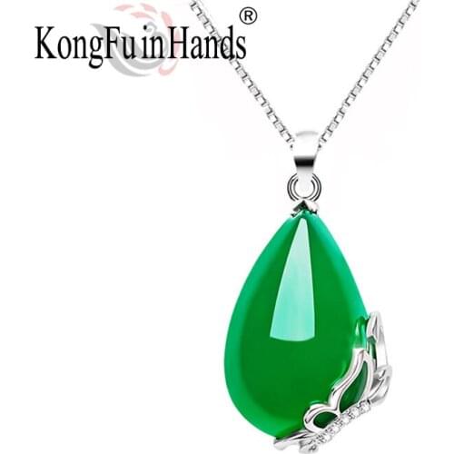 Green Beads 925 Sterling Chain Necklace Classic Natural Stone Pendant Necklace for Women Handmade Wedding Party Gifts 2018 New