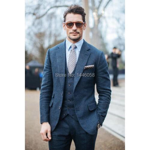 2017 Tailor Made Slim Fit Suits For Men Blue Green Wedding Dress For Man Custom Mens Suit Business Blazer (Jacket+Vest+Pants)