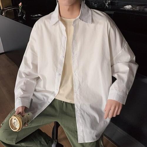 Black/White Plus Size 5XL Hot Sale Long Sleeve Casual Shirts Men Clothing 2021 Simple 100% Cotton Loose Streetwear Blouse Homme