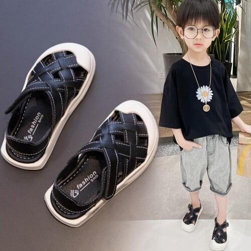 New Boys Sandals 2021 Summer Baby Girl Sandals New Leather Woven Big Childrens Beach Shoes Soft Sole Toddler Girls Casual Shoes