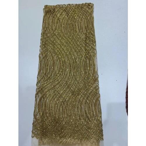 Stock 5yards/bag Fashion fabric with 4 color embroidery patterns of dense beads for wedding dress design HSXP17