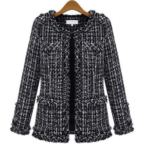 Autumn and winter explosions fashion black and white plaid short womens large size Slim small fragrance wind tweed jacket