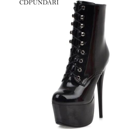 CDPUNDARI Super High heel ankle boots for women platform boots Ladies Party shoes woman