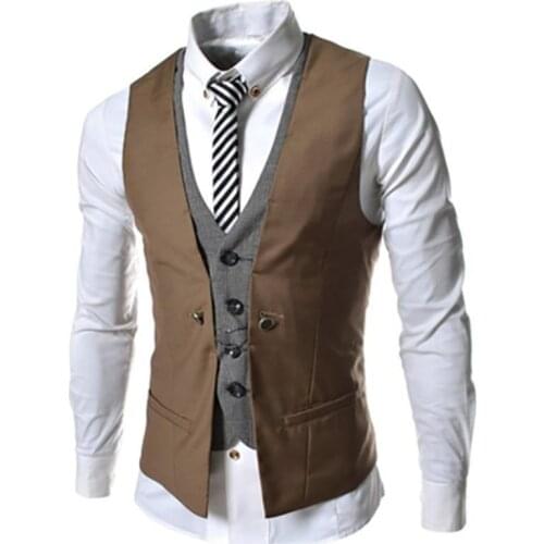 Men dress suit vest Sleeveless V Neck Single-breasted Slim Gilet Business Suit Top Waistcoat