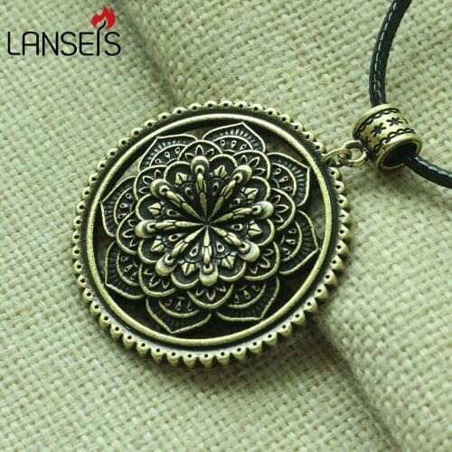 Lanseis 10pcs Boho Style Lotus Mandala pendant Mandalas Path Gati women necklace geometry amulet pendant Tribal Gypsy Jewelry