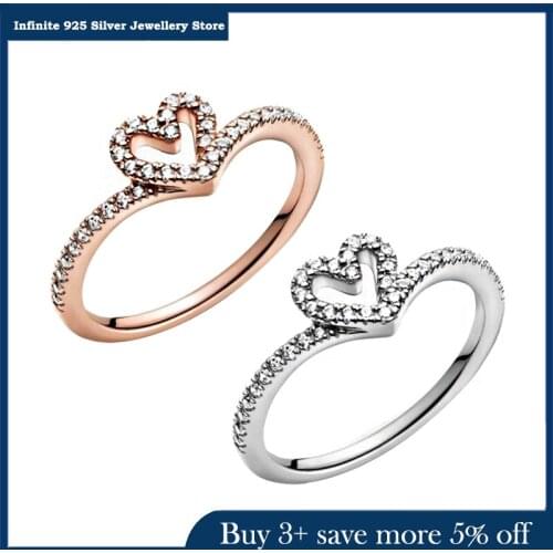 2021 NEW 925 Sterling Silver Rings Sparkling Wishbone Heart Ring Women Engagement Anniversary Original Jewelry Making