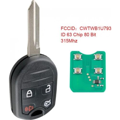 315MHz 4 Buttons Keyless Uncut Flip Remote Key Fob CWTWB1U793 with ID 63 Chip 80 Bit Fit for Ford 2011-2015 Explorer Series