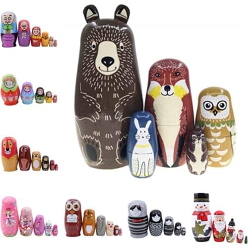 1 Set Wooden Bear Owl Rabbit Pattern Matryoshka Dolls Cute Animal Design Russian Nesting Dolls Baby Story Accessory Toy Gift