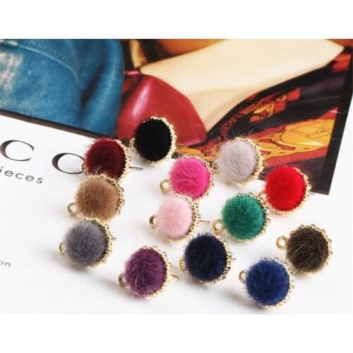 6pcs New Fashion Korean Plush Ball Furry Stud Earrings For Women Girls Sweet Mink Cute Pendant Material diy Jewelry Accessories