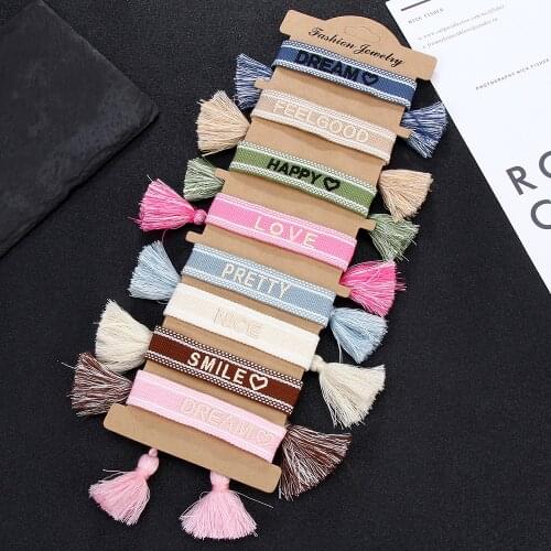 8pcs/lot Bohemia Ethnic Wide Bracelet Set Handmade Braided Letter Embroidery Bracelets For Women Men Friendship Bracelets Gift