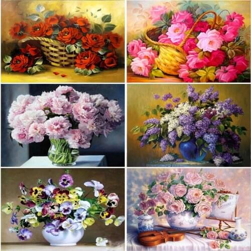 DIY Flower 5D Diamond Painting Cross Stitch Full Round Drill Resin Diamond Embroidery Mosaic Rhinestone Kit Room Decor