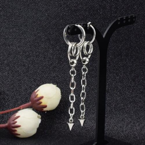 Unisex Punk Earrings Singer Stainless Steel Asymmetry Stud Earring Circle Chain Ear Clip Rock Hip Hop Street Rapper Men Women