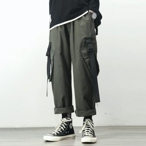 2021 Harem Jogger Pants Men Streetwear Cargo Pants Hip Hop Ribbons Casual Mens Pants Ankle-length Men Trousers Ankle-length