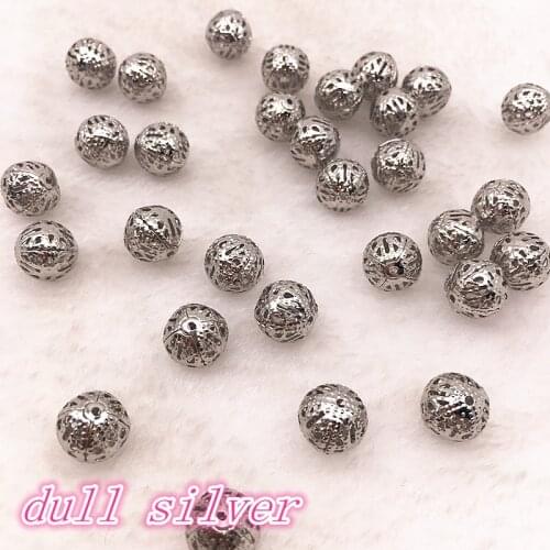 150-30pcs 4/6/8/10mm Hollow Ball Flower Beads Metal Charms dull silver Plated Filigree Spacer Beads For Jewelry Making