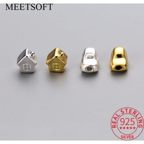 MEETSOFT Trendy S999 Sterling Silver house and car Space Beads Charms Handmade Of DIY Making Jewelry wholesale Accessory