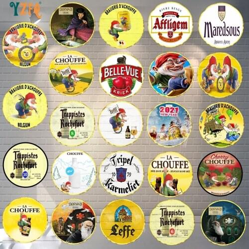 【YZFQ】Belgian Beer Irregular Round Metal Sign Plaque Metal Vintage Wall Cafe Barkitchen Home R estaurant RetroDecor 30CM YY-0121