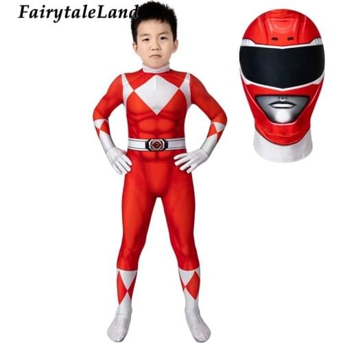 Kids Red Ranger 3D Printed Jumpsuit Helmet Children Halloween Superhero Prince Geki Cosplay Costume Boys Zentai Jason Suit