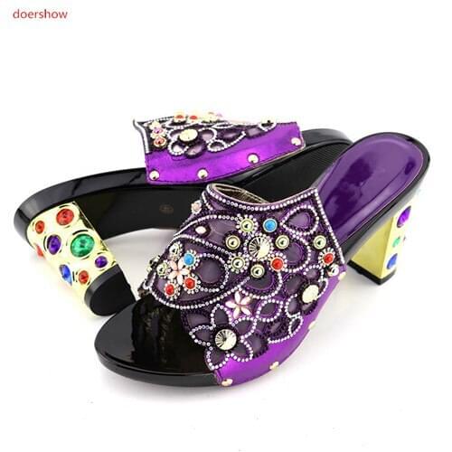 Doershow purple Wholesale African Pumps Shoes With Bag Fashion Italian Shoes And Bag Sets For Party!SXC1-5
