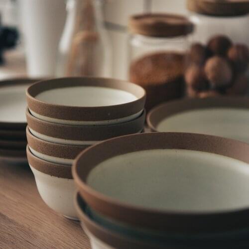 Stoneware Retro Japanese Style White Glaze Bowl Plate Small Bowl Rice Bowl Large Bowl Noodle Bowl Soup Bowl Plate Shallow