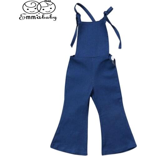 Summer New Cute Kid Girls Denim Overalls Toddler Kids Girls Strap Pant Clothes Stylish Kid Flare Pants Lace Up Overalls Clothes