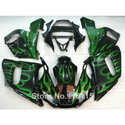 ABS fairing kit fit for YAMAHA R6 1998 1999 2000 2001 2002 R6 green flames in black YZF R6 fairings set 98 99 00 01 02 #3208