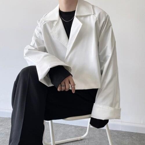 Short Blazers Men Simple Loose Casual Japan Harajuku Streetwear Vintage Fashion Suit Jacket Male White Black Suit Coat Blazer