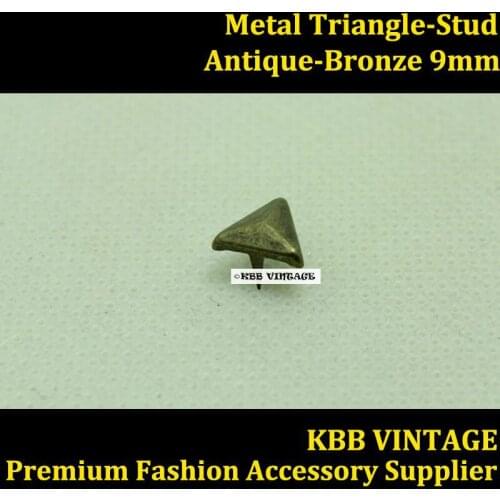 Punk DIY Metal Triangle Prong Stud 9mm Antique-Bronze with 3 Prong Claws for Leather Craft/Bag/Shoe/Clothing/Jacket