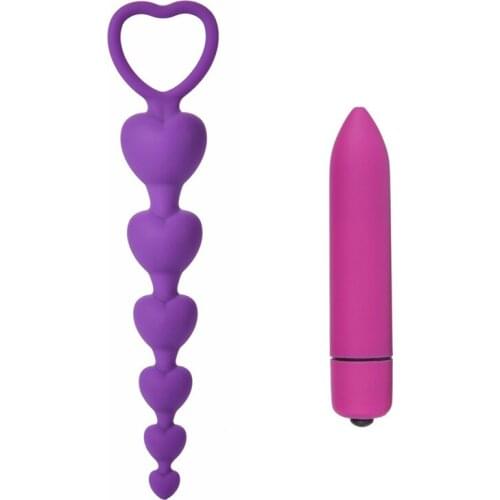 Mini vibrator&Soft Silicone Heart beads Soft Anal Plug Silicone G-Spot Stimulating Massager Anal Sex Toy glass dildo clit