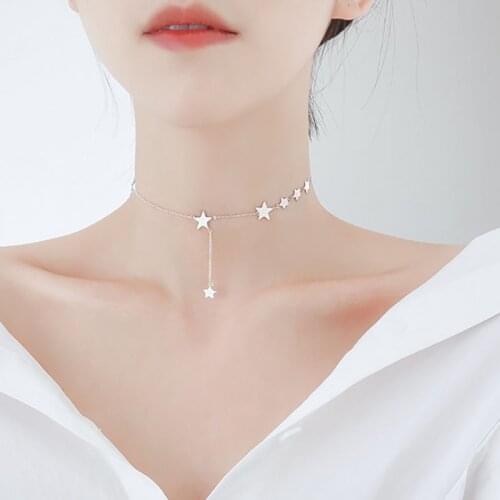 Foxanry Minimalist 925 Sterling Silver Exquisite Creative Star Necklace Charm Female Trendy Elegant Birthday Party Jewelry Gift