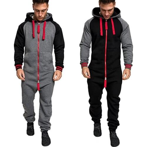 Mens Warm Fluffy Sleep Casual One-piece Pajamas Mens Hooded Jumpsuit Pajamas Tracksuit Drawstring Hooded Zip Up Clothes