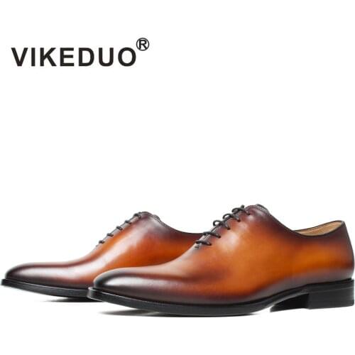 Vikeduo Hand Made Brown Whole Cut Genuine Leather Oxfords 1 Pair Big Size Shoes Mens Walking Shoes