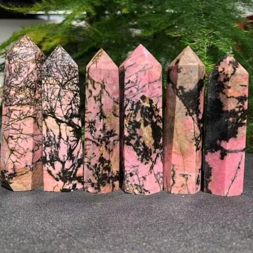 Natural Black Pink Rhodonite Crystals Lucky Stone Rose Quartz Minerals Wand Healing Obelisk Tower Points Reiki Wicca Decor